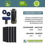 Solar Aeration Pump | 750w | 35,000L/H | Inc. Panels, Stand & Pole