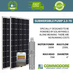 Submersible Solar Pump 2.5-70 | 2,500l/Hr | Max Head 70m | 48V 500W